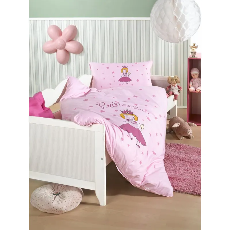 Soma Renforcé Baby Bettwäsche 100 x 135 cm Bettbezug  Kopfkissenbezug 40 x 60 cm Prinzessin Rosa