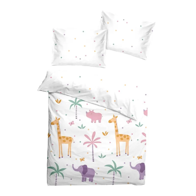 Soma Renforcé Baby Wende Bettwäsche 100 x 135 cm Bettbezug Kopfkissenbezug 40 x 60 cm Safari weiß Punkte bunt