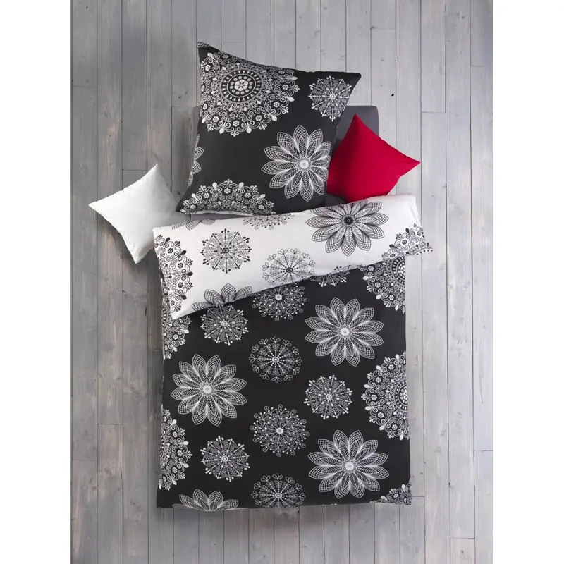 Soma Renforcé Bettwäsche 135 x 200 cm Bettbezug Kopfkissenbezug 80 x 80 cm Luisa-Wende weiss / schwarz