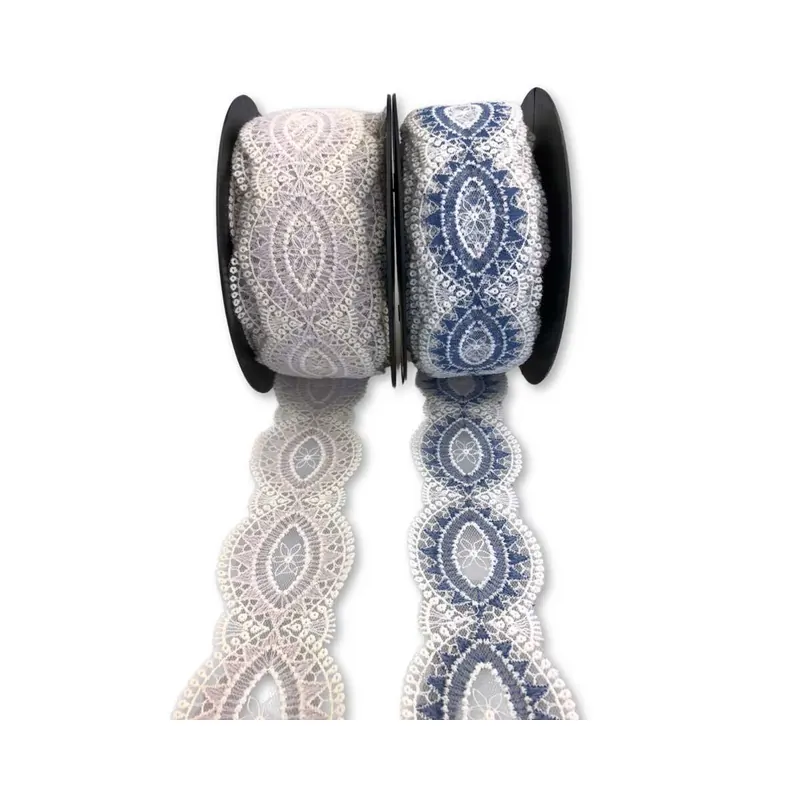 Spitzenband ALURA mit beidseitiger Bogenkante, 45 mm, rosa und blau