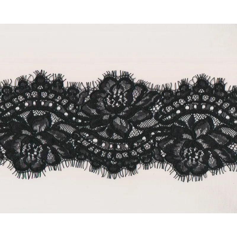 Spitzenband AMORE, beidseitige Bogenkante mit Rosen, 10 cm, schwarz