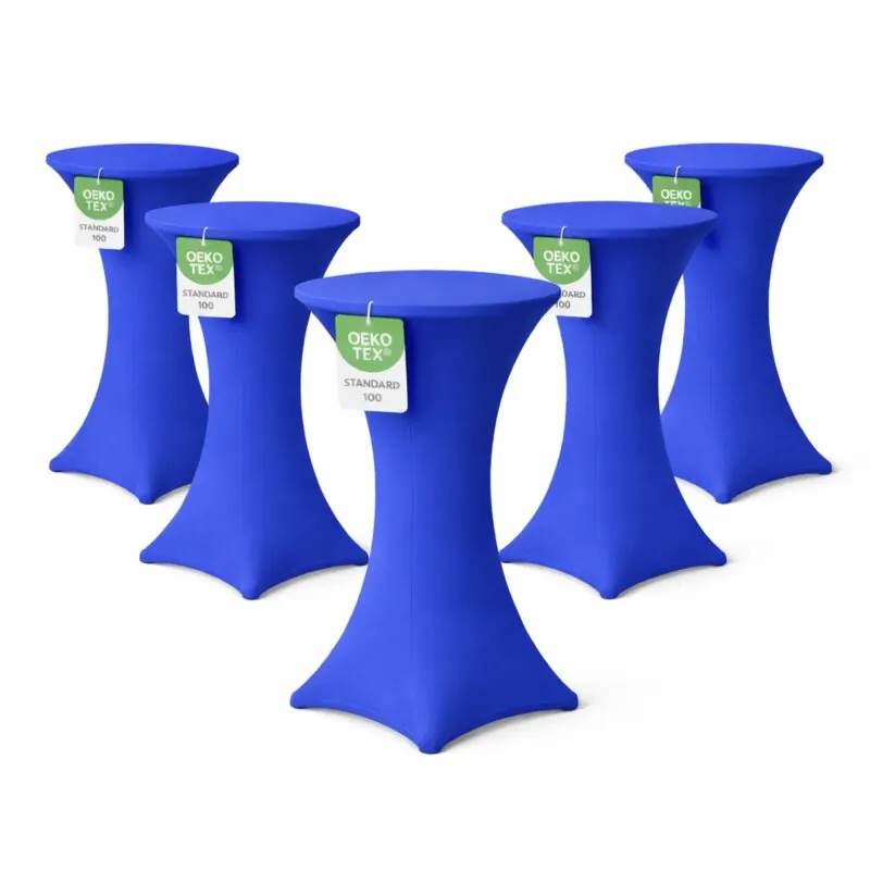 Stehtischhusse für Bistrotisch mit 4 verstärkten Fußlaschen elastisch Stretch OEKO-TEX zertifiziert  Ø 60-65x110-120 cm Royalblau (5 Stück)