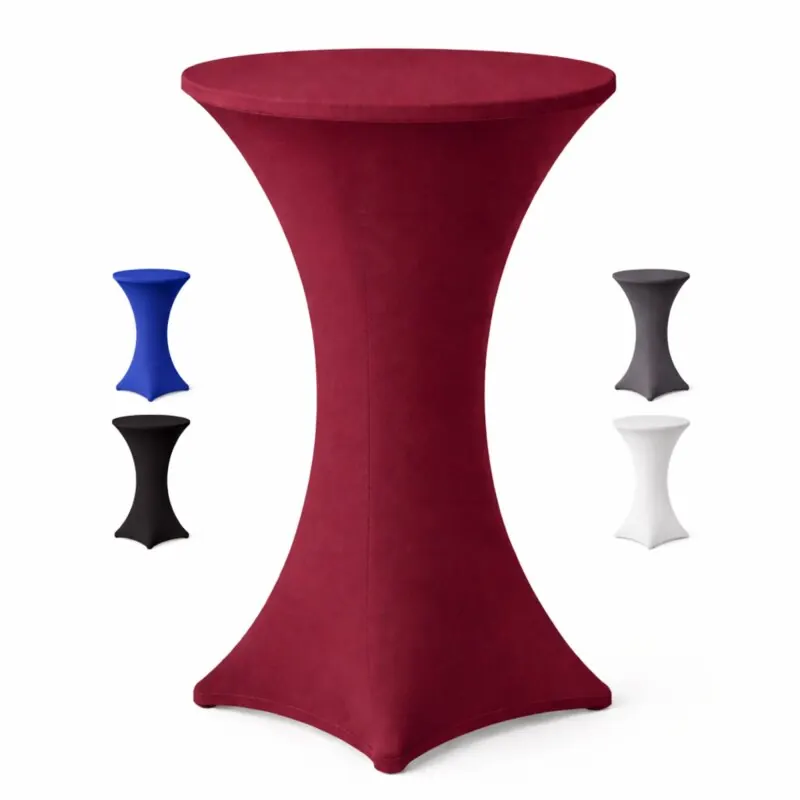 Stehtischhusse für Bistrotisch mit 4 verstärkten Fußlaschen elastisch Stretch OEKO-TEX zertifiziert  Ø 60-65x110-120 cm Bordeaux (1 Stück)