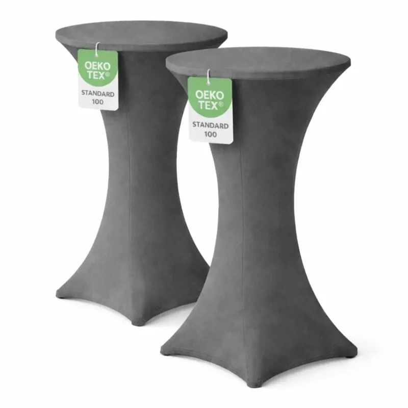 Stehtischhusse für Bistrotisch mit 4 verstärkten Fußlaschen elastisch Stretch OEKO-TEX zertifiziert  Ø 60-65x110-120 cm Anthrazit (2 Stück)