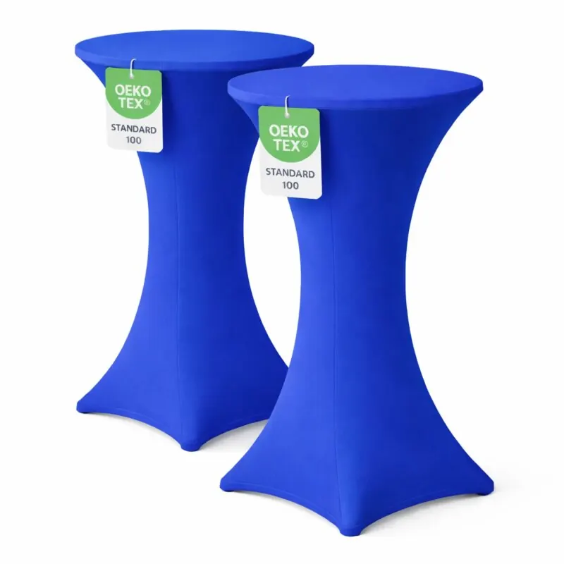 Stehtischhusse für Bistrotisch mit 4 verstärkten Fußlaschen elastisch Stretch OEKO-TEX zertifiziert  Ø 60-65x110-120 cm Royalblau (2 Stück)