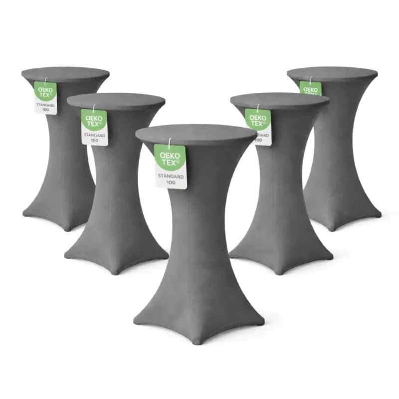Stehtischhusse für Bistrotisch mit 4 verstärkten Fußlaschen elastisch Stretch OEKO-TEX zertifiziert  Ø 70-75x110-120 cm Anthrazit (5 Stück)