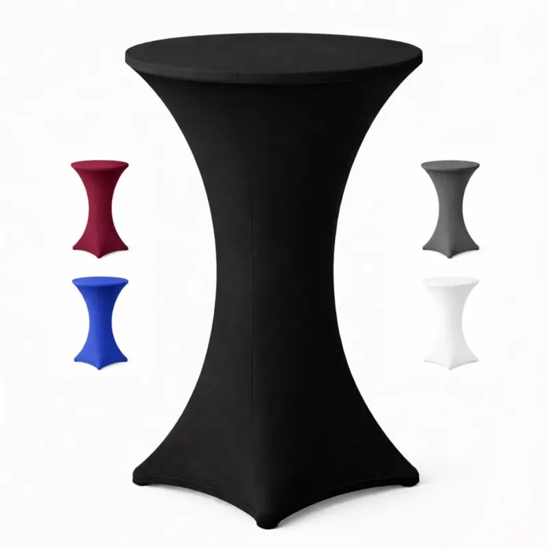 Stehtischhusse für Bistrotisch mit 4 verstärkten Fußlaschen elastisch Stretch OEKO-TEX zertifiziert  Ø 80-85x110-120 cm Schwarz (1 Stück)