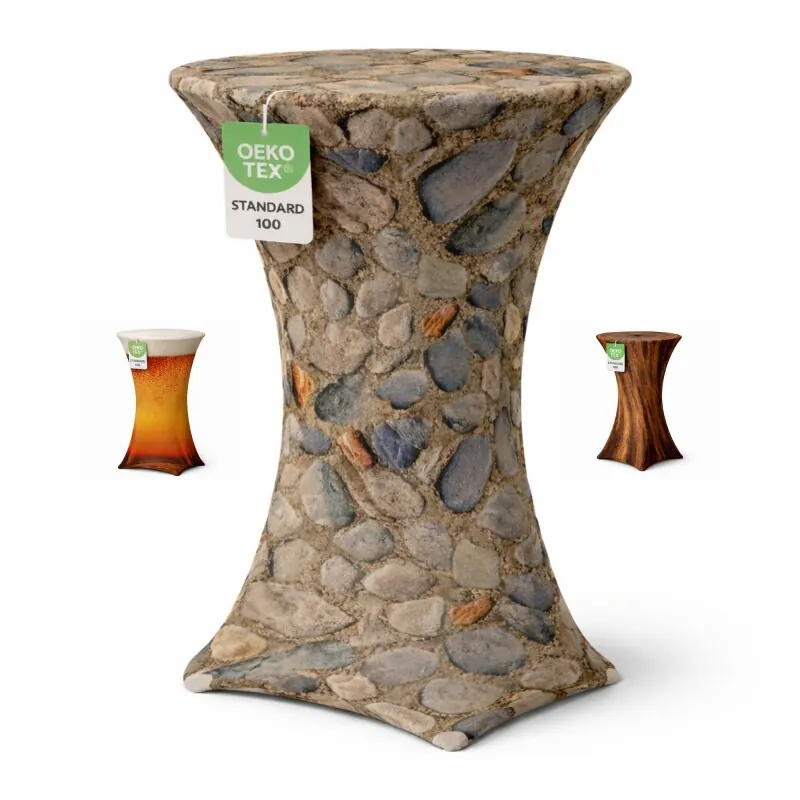 Stehtischhusse für Bistrotisch Motiv mit 4 verstärkten Fußlaschen elastisch Stretch OEKO-TEX zertifiziert  Ø 60-65x110-120 cm Stein