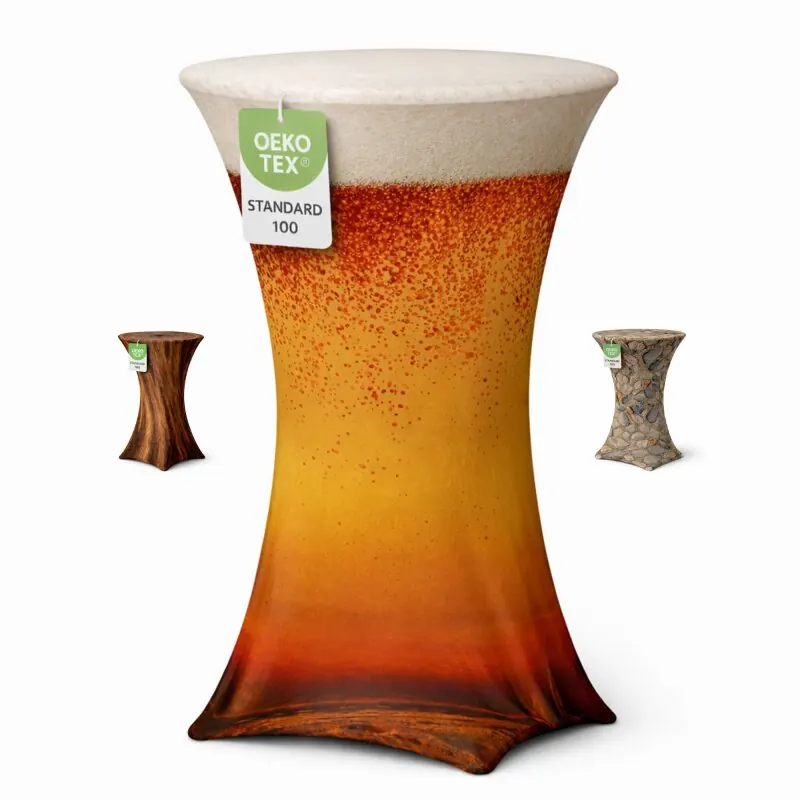 Stehtischhusse für Bistrotisch Motiv mit 4 verstärkten Fußlaschen elastisch Stretch OEKO-TEX zertifiziert  Ø 70-75x110-120 cm Bierglas