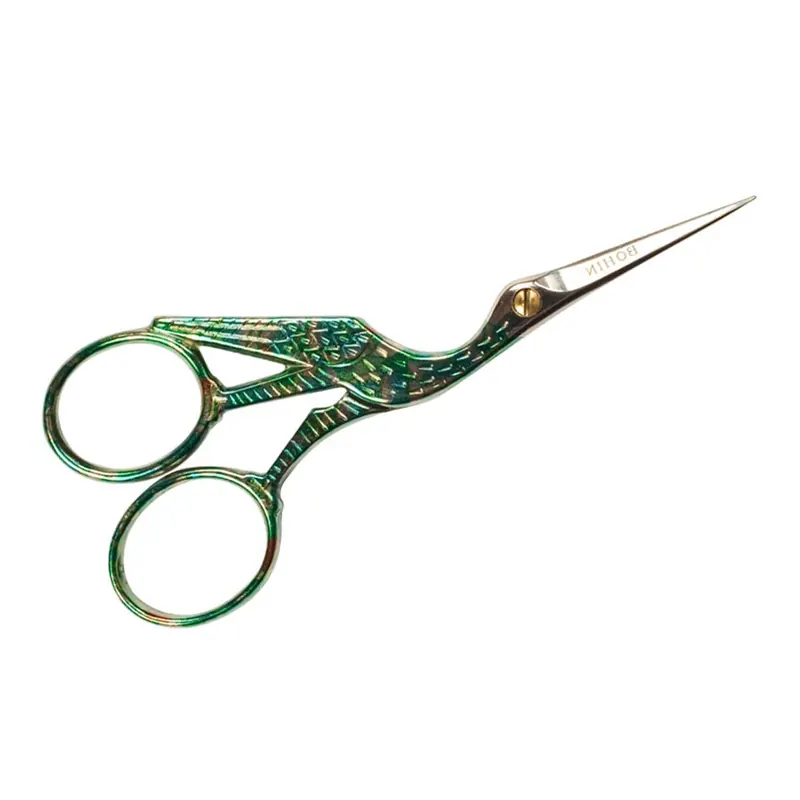 Stickschere STORCH, 11 cm, silber-grün, Bohin