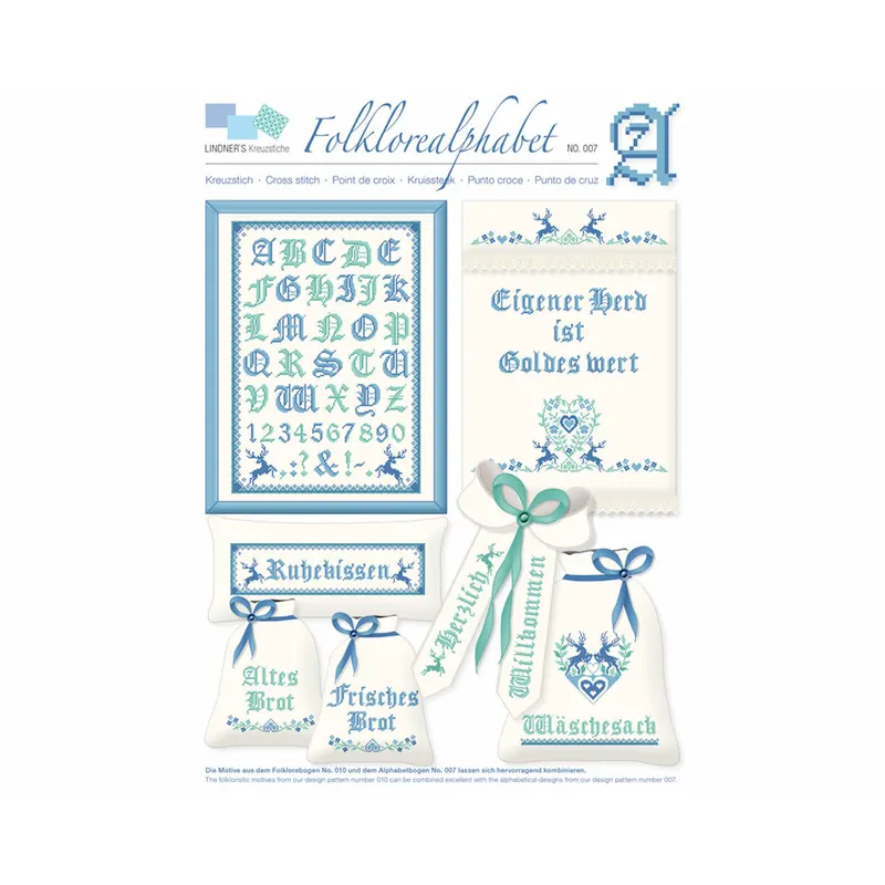 Stickvorlage: Folklorealphabet, blau, Lindners Kreuzstiche