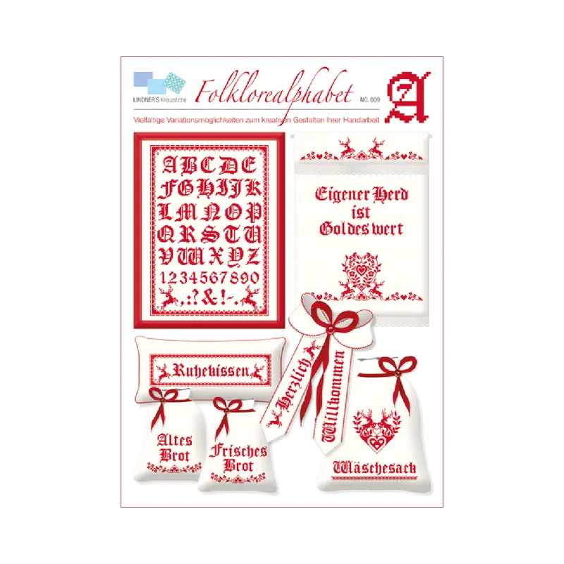 Stickvorlage: Folklorealphabet, rot, Lindners Kreuzstiche