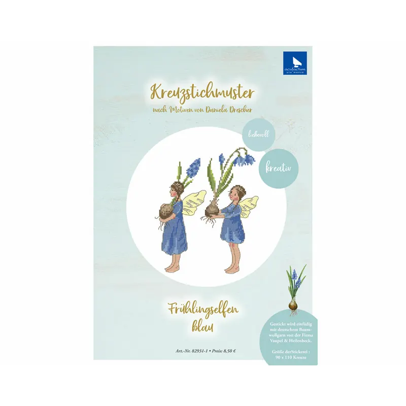 Stickvorlage: Frühlingselfen blau, Acufactum