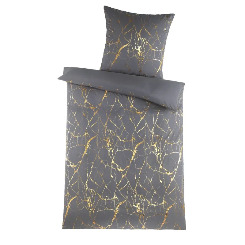 stofftraum Mikrofaser Bettwäsche 135 x 200 cm Bettbezug Kopfkissenbezug 80 x 80 cm metallic print Marble Gold