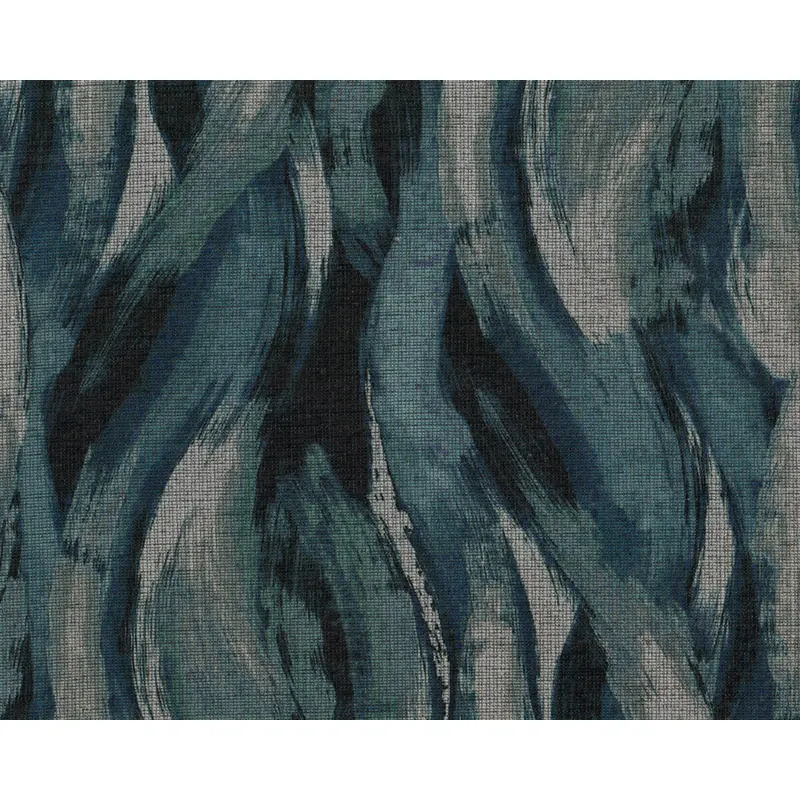 Stretch-Velour-Stoff FANTASIA, Wellen, petrol