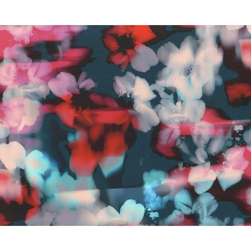Stretchstoff Scuba-Print HOLGER, Blüten, petrol-rot, Hilco