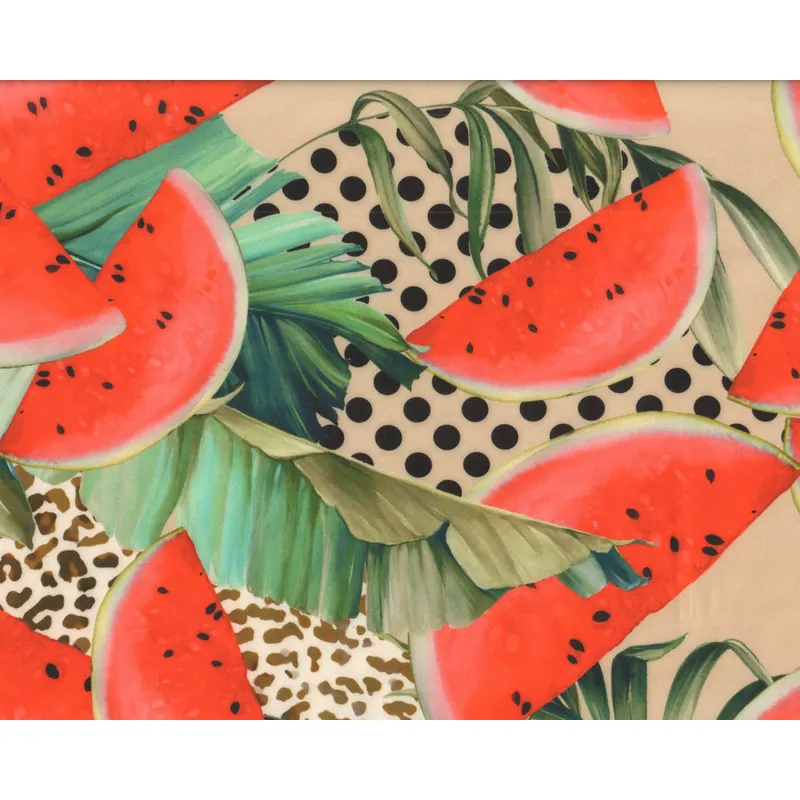 Stretchstoff Scuba-Print MOSAIK, Melonen, rot, Toptex