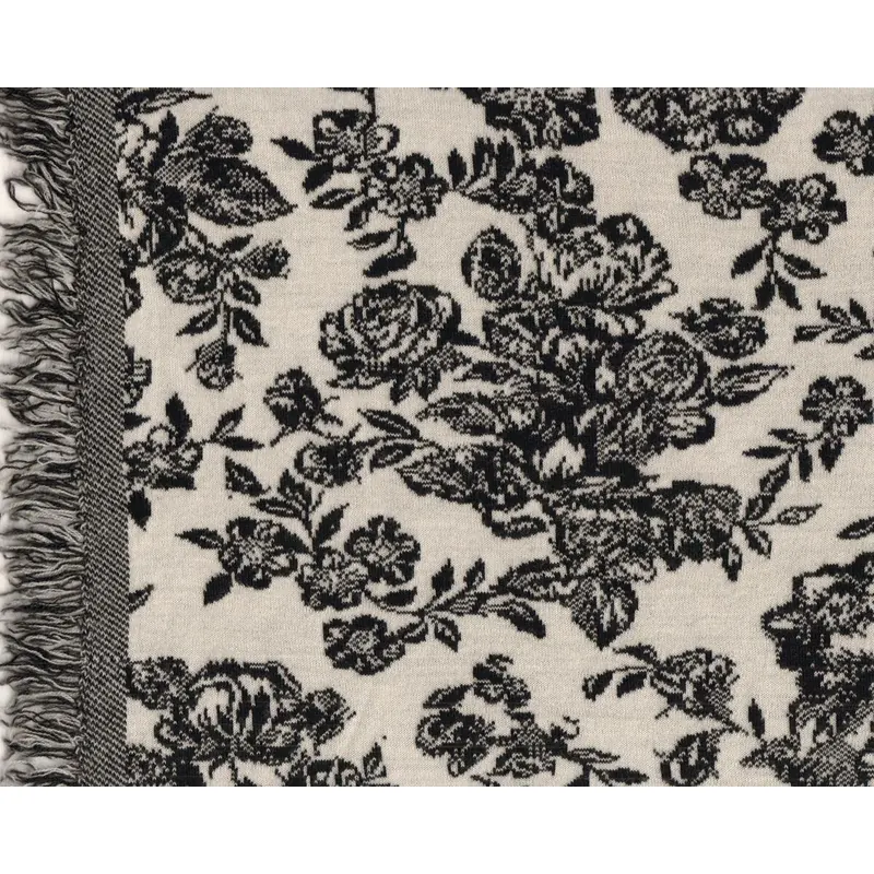 Strick-Jacquard aus reiner Schurwolle ROVERETO, Rosen, wollweiß-schwarz, Hilco
