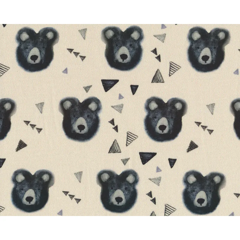 Sweatjersey BEAR, Bären-Köpfe, creme