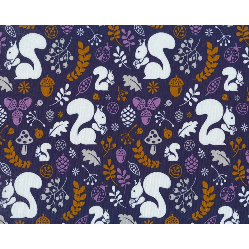 Sweatstoff COZY FOREST, Eichhörnchen, pflaume, Lycklig Design
