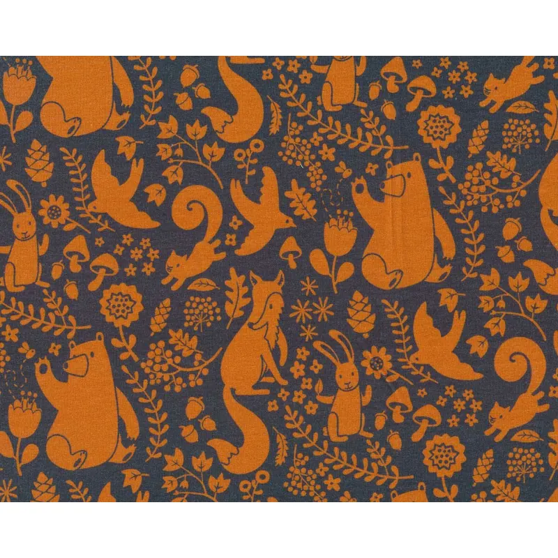 Sweatstoff DWELLERS, Waldtiere, terracotta, Käselotti