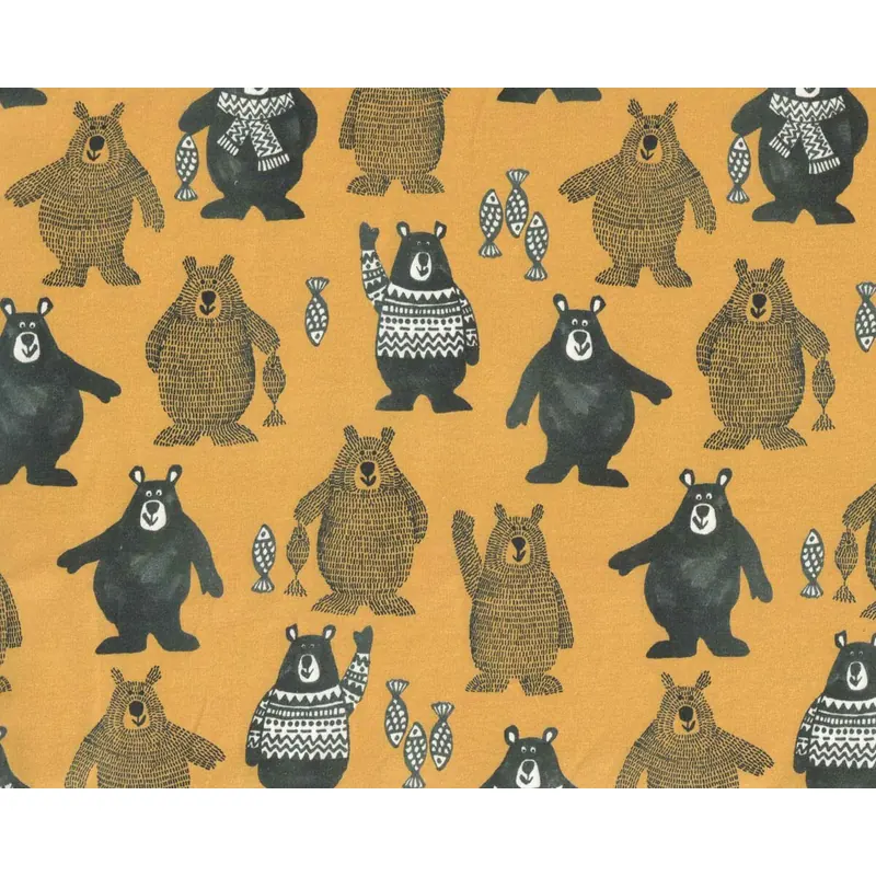 Sweatstoff FOLK BEAR, Bären, senfgelb, Hilco