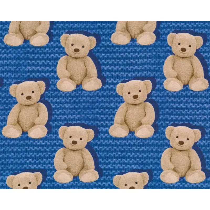 Sweatstoff FOLK + BEAR, Teddybär, blau, Hilco