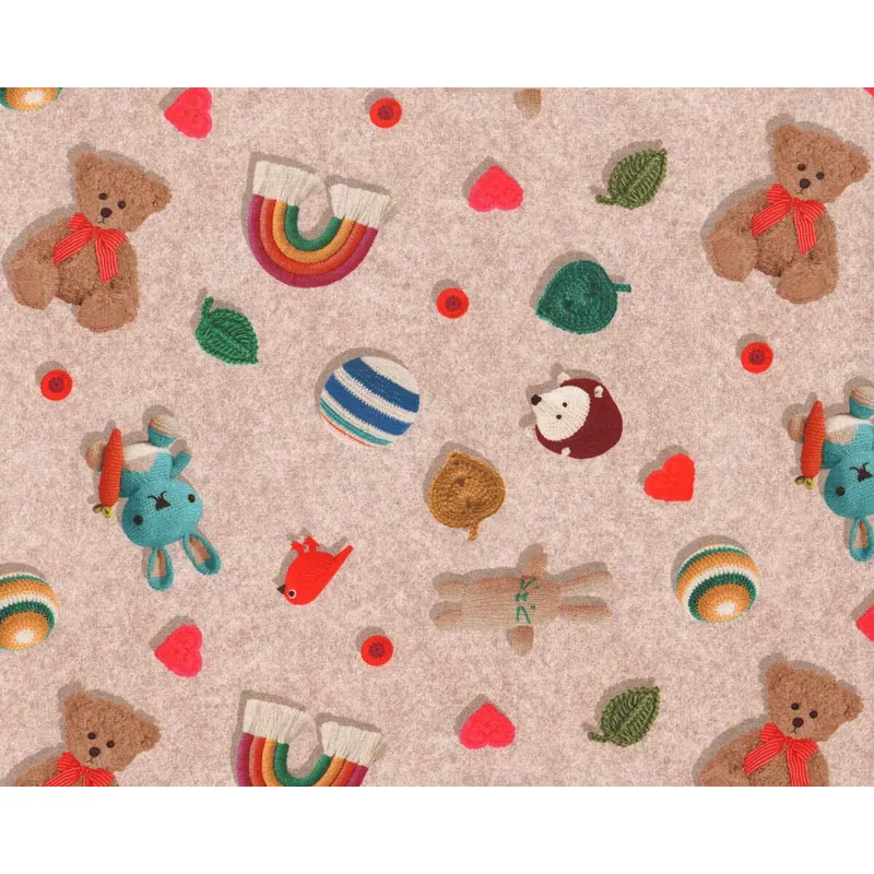 Sweatstoff FOLK + DOT, Kuscheltiere, beige, Hilco