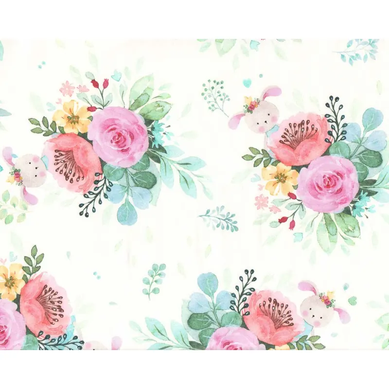 Sweatstoff GIRLS BOUQUET, Blumensträuße mit Hase, Hilco