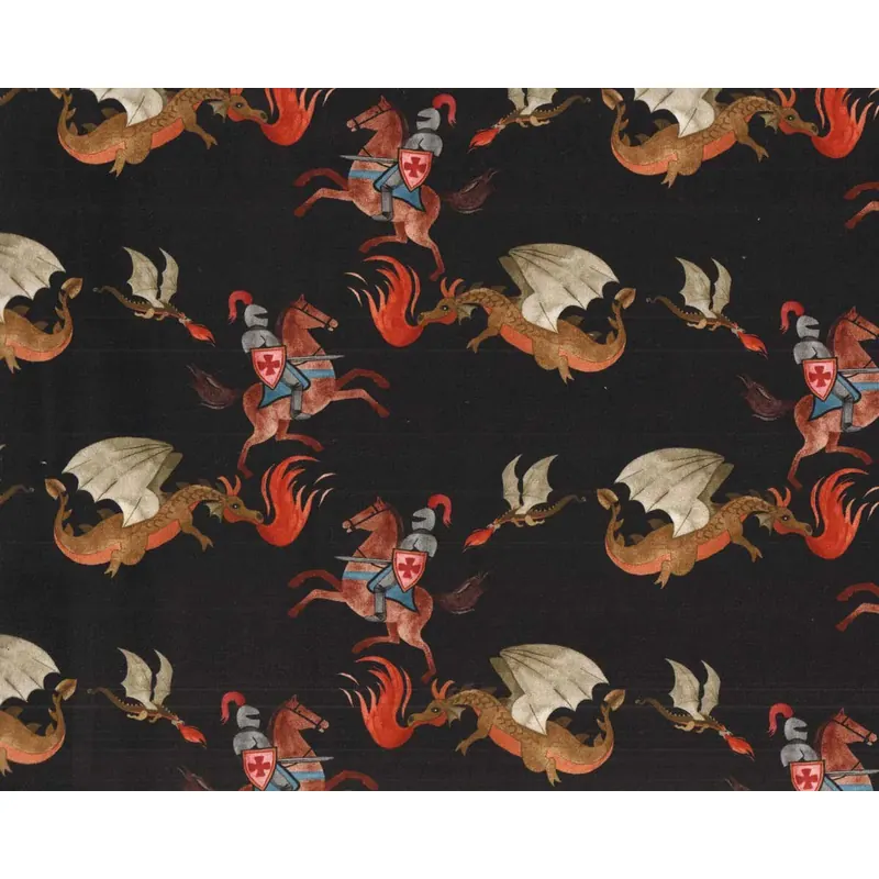 Sweatstoff KINGDOM, Ritter und Drachen, schwarz, Hilco