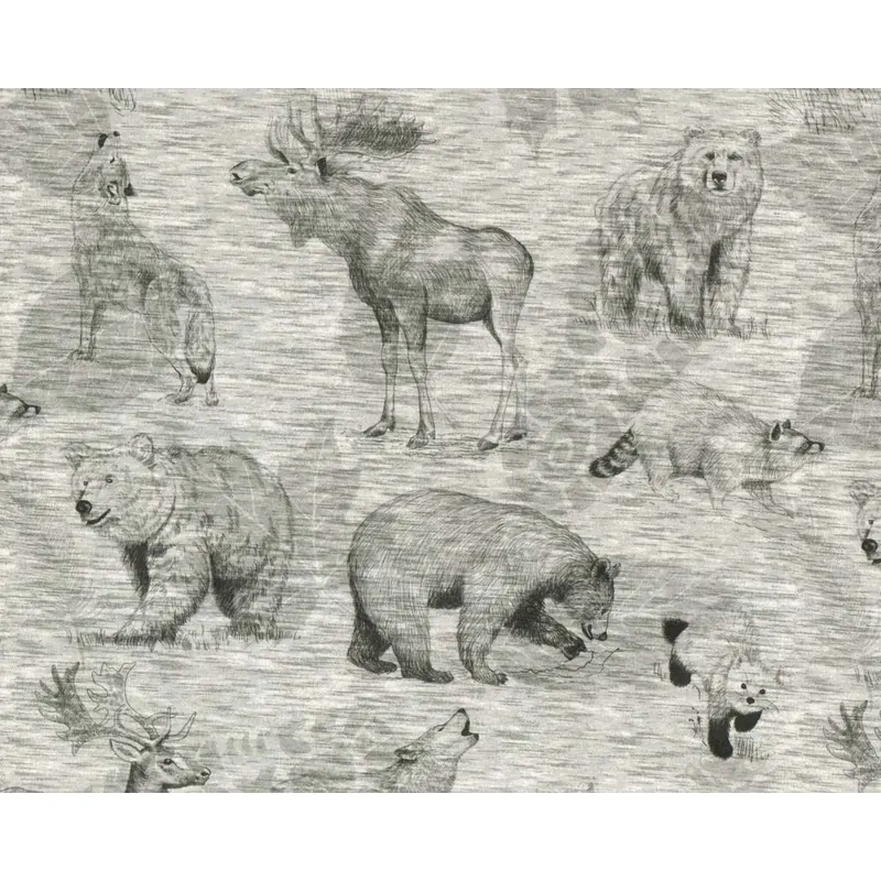 Sweatstoff WILD FAMILY, Waldtiere, grau meliert, Hilco