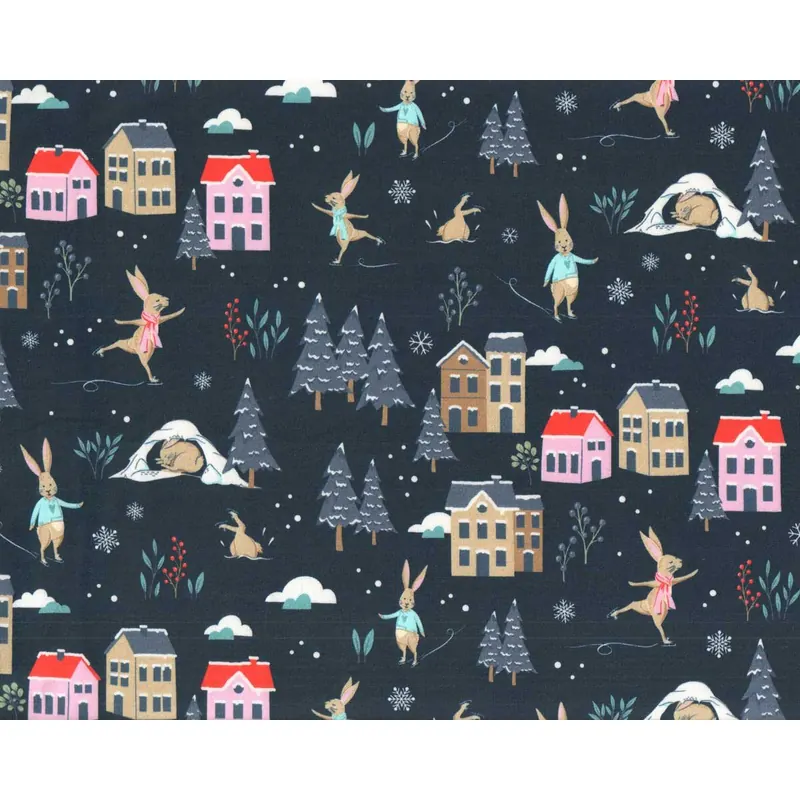 Sweatstoff WINTER DAYS, Hasen, dunkelblau, Hilco