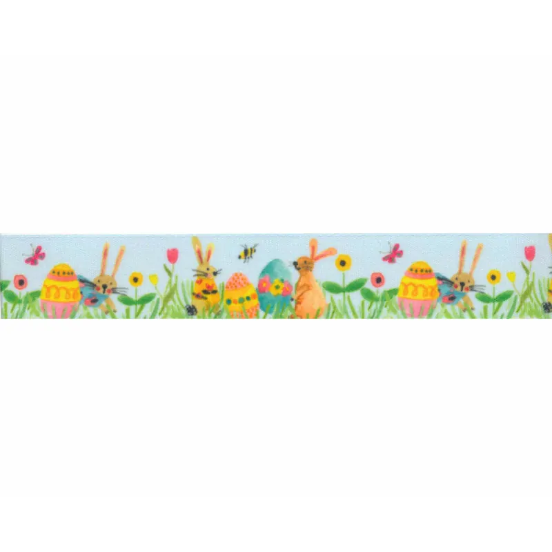 Taftband BUNNY LOVE, Wiese mit Osterhasen, bedruckt, Berisfords