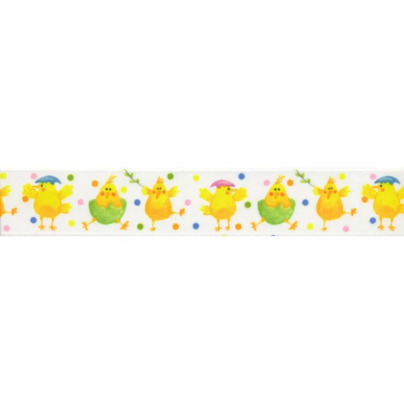 Taftband SPRING CHICKS, Hühner und Eier, bedruckt, Berisfords