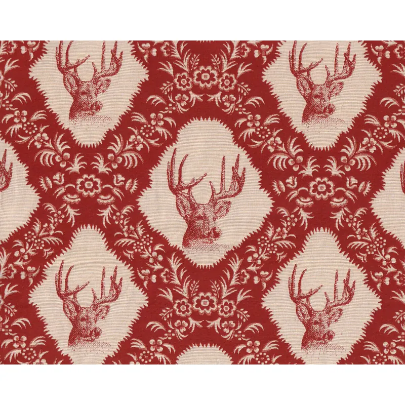 Überbreiter Jacquard-Dekostoff GOBELIN BERN, Hirschkopf, rot