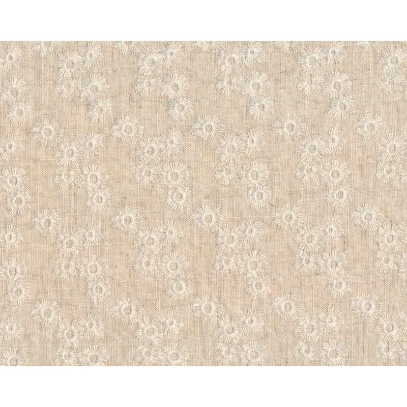 Viskose-Leinenstoff LINE, Blüten-Stickerei, beige, Hilco