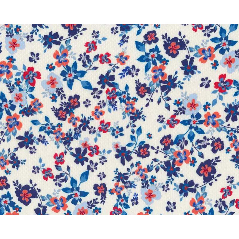 Viskose-Pikeestoff PETITE FLEURS, Blümchen, wollweiß, Hilco