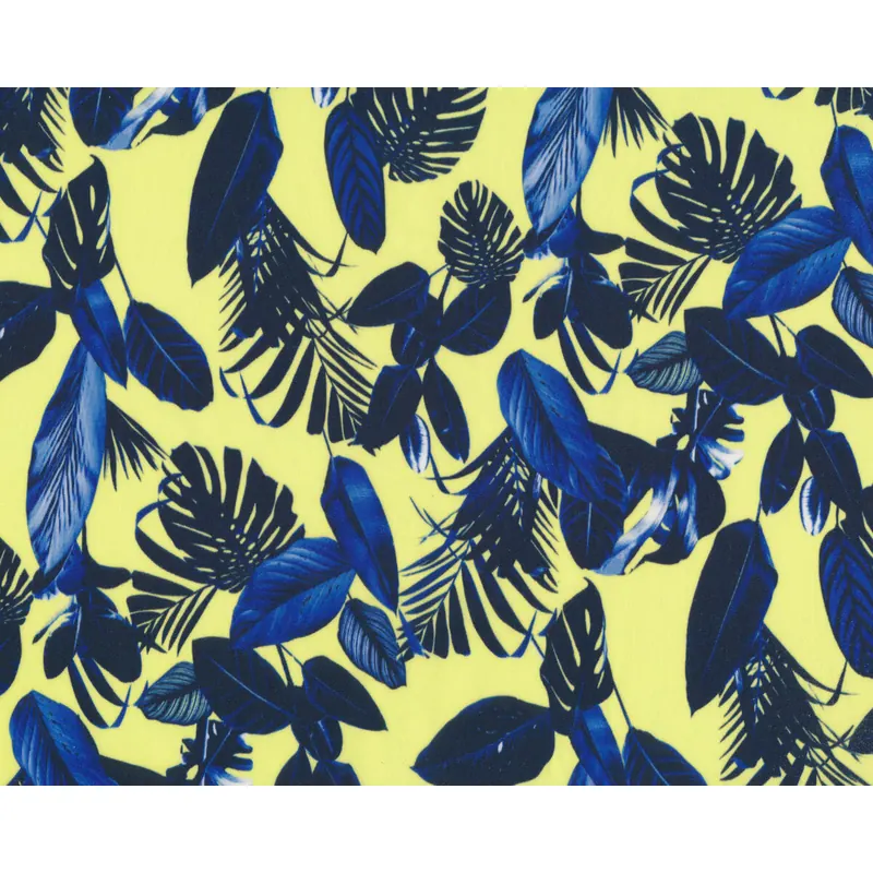 Viskose-Satinstoff CUPRO, Monstera-Blätter, blau, Toptex