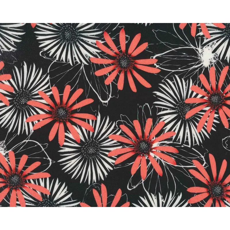 Viskosejersey ALETTA, Blüten, schwarz, Hilco