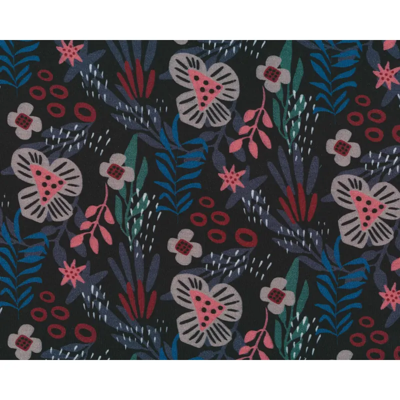 Viskosejersey BOHO BRAVO, Comic-Blumen, schwarz, jolijou
