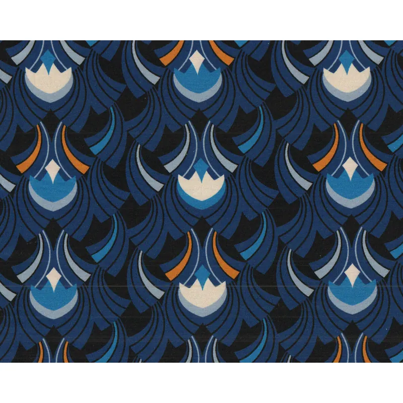 Viskosejersey SMARAGD, Ornamentmuster, blau, Toptex