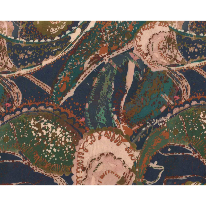 Viskosekreppsatin TILIA, Paisleys-Aquarell, blau, burda style