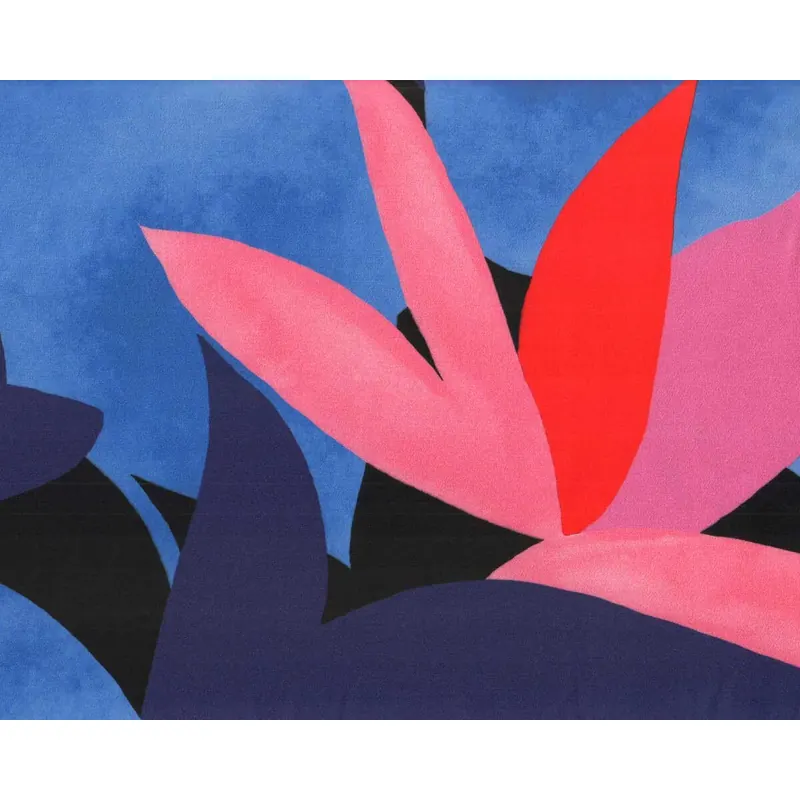 Viskosekreppstoff BLUE FLOWER, abstrakte Blüte, blau-pink, Hilco