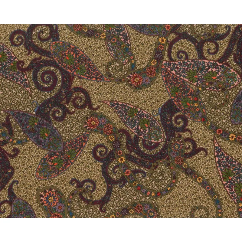 Viskosekreppstoff CANDELA, Paisley, olive, Hilco