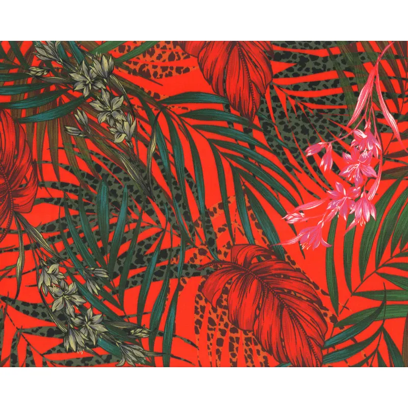Viskosekreppstoff DRACENA, Palmen-Blätter, orange, Hilco