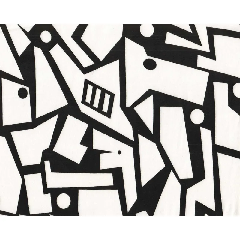 Viskosekreppstoff GEOMETRIC, grafisches Design, schwarz-weiß, Hilco