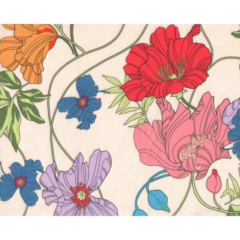 Viskosekreppstoff GUUS, Mohnblumen, creme, Hilco