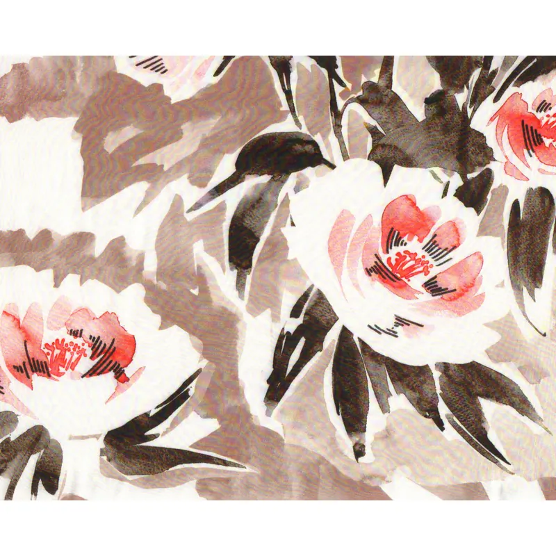 Viskosesatinstoff LEEVKE, Aquarell-Blumen, aprikot, Hilco