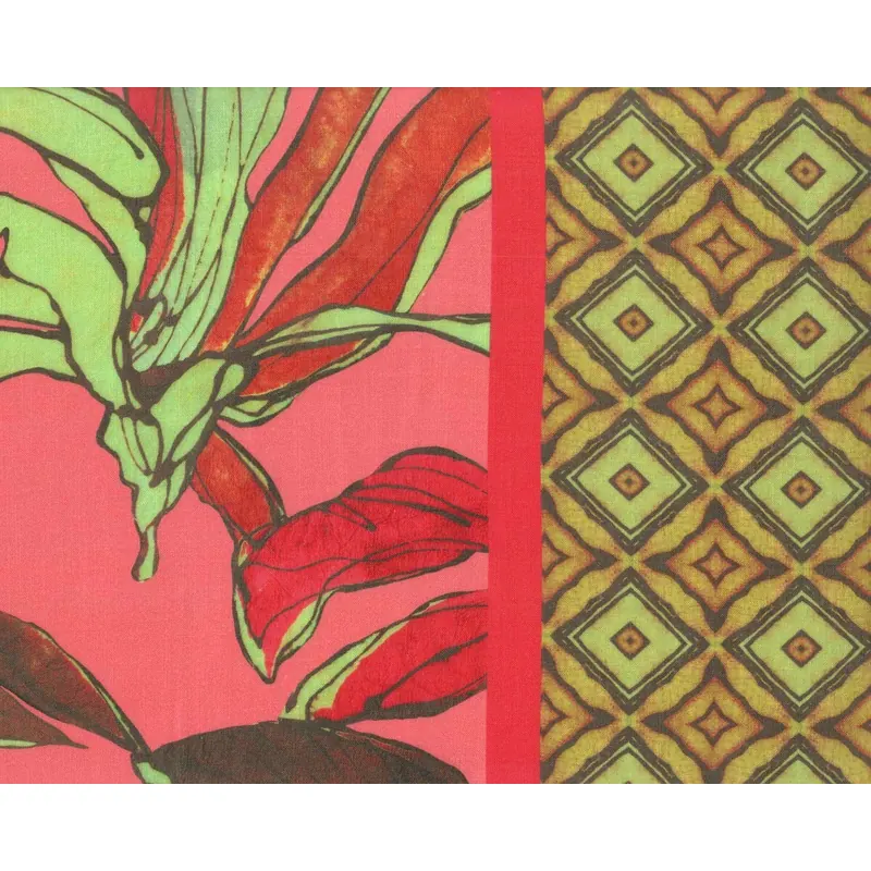 Viskosestoff BIBI, Blumen-Bordüre, lachsrot-grün, Hilco