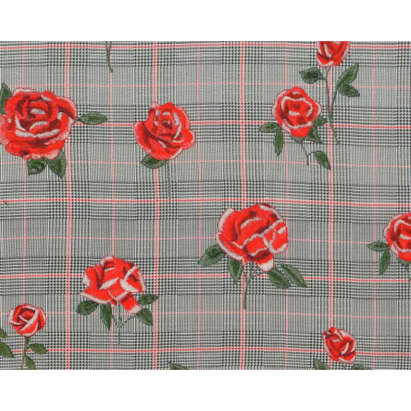 Viskosestoff DESIR, Rosen auf Glencheck-Karo